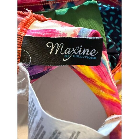Maxine Of Hollywood Sz 14 Shirred One Piece Swimsuit Sunburst Colorful Tropical - Picture 6 of 7